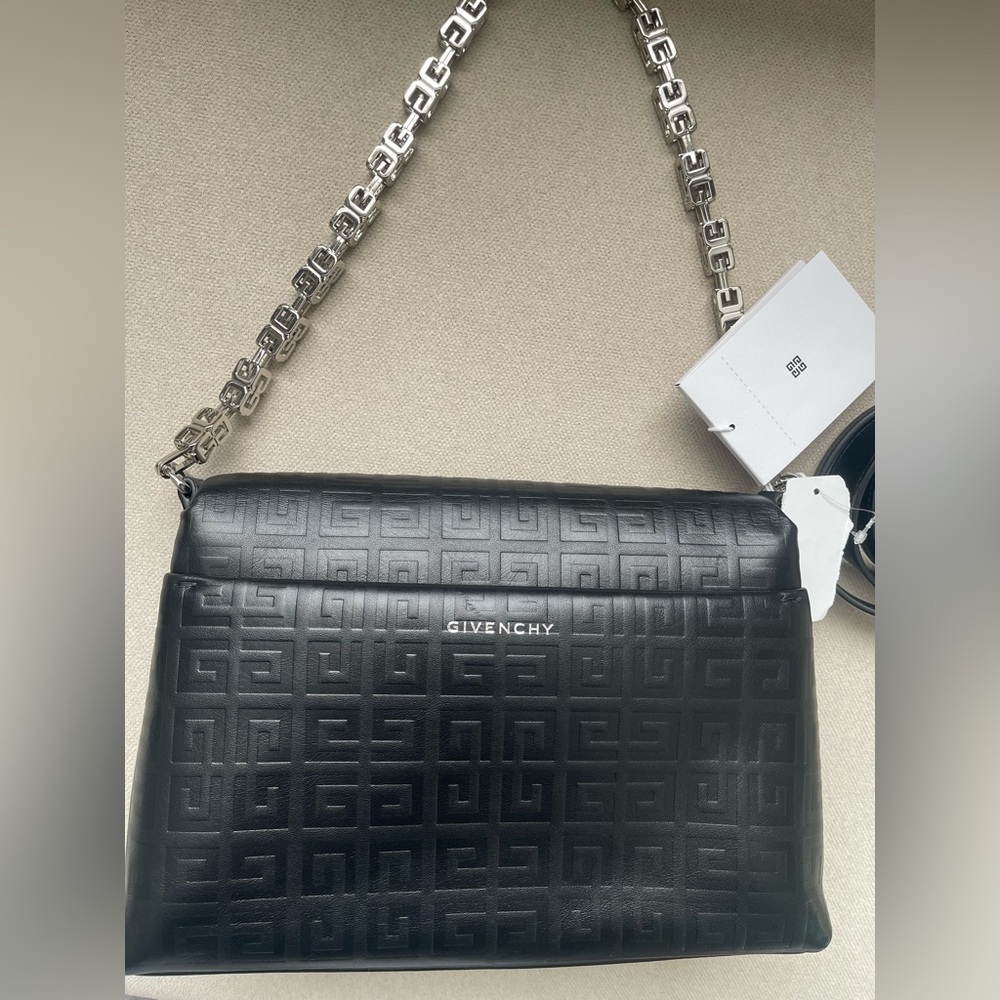 Authentic Givenchy Black Embossed Shoulder Bag wi… - image 6